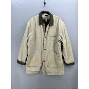 Vintage L.L. Bean Mens Beige Flannel Lined Canvas Barn Coat Chore Jacket Large
